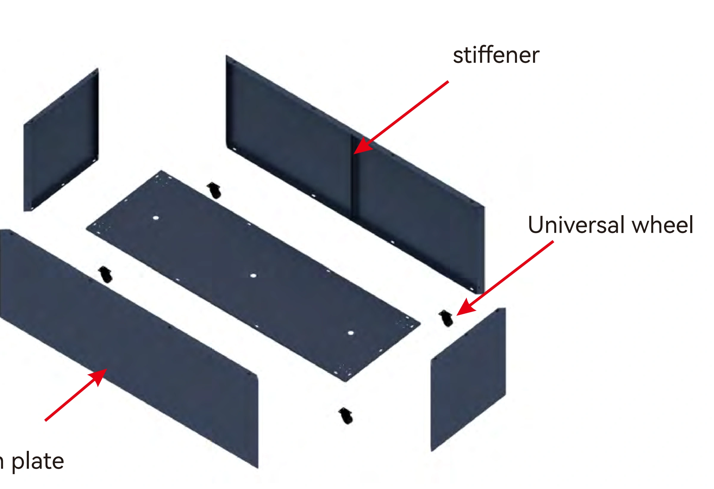Plate, stiffener and wheel assembly
