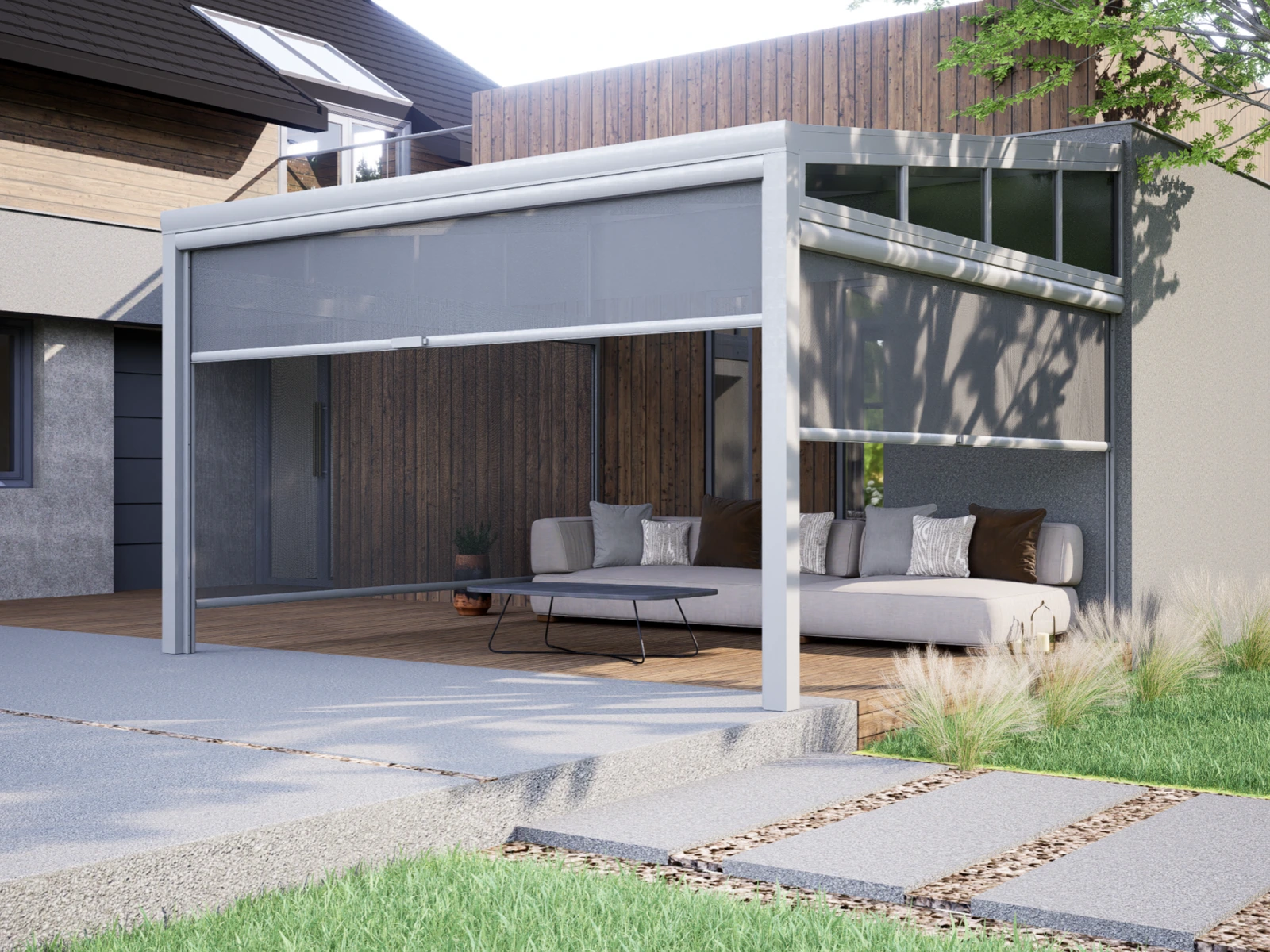 FAL Patio Cover · white patio cover with side screening